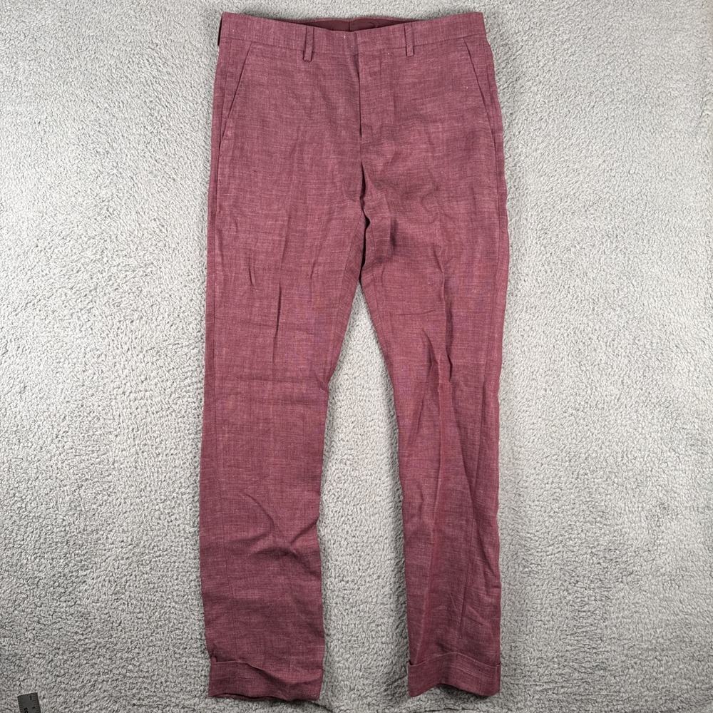 Murano Baird McNutt Linen Pants Men's 32x34 (34x34) Raspberry Flat Straight Leg